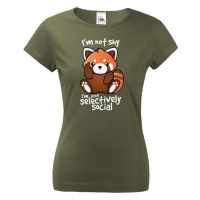 Dámské tričko s červenou pandou - I am not shy - tričko pro stydlivé
