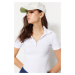 Trendyol White, Zipper Detail Fitted/Simple Polo Collar Ribbed Stretch Knitted Blouse