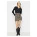 Trendyol Brown Printed Ruffle High Waist Mini Knitted Skirt