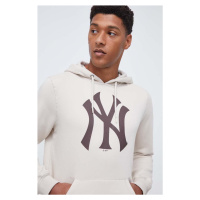 Mikina 47brand MLB New York Yankees pánská, béžová barva, s kapucí, s potiskem