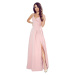 CHIARA Elegantní dámské maxi šaty na ramínkách v pudrově růžové barvě model 8431494 - numoco
