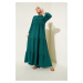 Bigdart 1627 Collar Lace-up Hijab Dress - Emerald Green