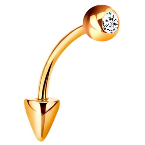 Piercing ve žlutém 14K zlatě - zahnutá činka s kuličkou a kuželem, čirý zirkon, 10 mm Šperky eshop