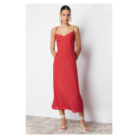 Trendyol Red Polka Dot A-Cut Back Tie Detailed Midi Woven Dress