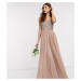 Maya Bridesmaid sleeveless square neck maxi tulle dress with tonal delicate sequin overlay in ta