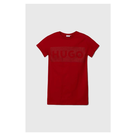 Dětské bavlněné šaty HUGO červená barva, mini Hugo Boss