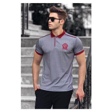 Madmext Gray Shoulder Stripe Polo Neck Men's T-Shirt 9306