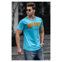 Madmext Blue Men's T-Shirt with Neon Embroidery Print 4540