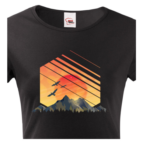 Dámské tričko pro turisty a cestovatele Západ slunce BezvaTriko