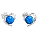 Evolution Group Stříbrné náušnice srdce s modrým syntetickým opálem 31259.3 blue