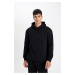 DEFACTO Men's Black Regular Fit Hooded Printed Sweatshirt