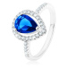 Prsten, stříbro 925, úzká ramena, zirkonová slza modré barvy