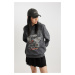 DEFACTO Cool Oversize Fit Printed Hooded Thick Washed Faded Effect Sweatshirt