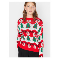 Bílo-červený dámský svetr s vánočním motivem Trendyol