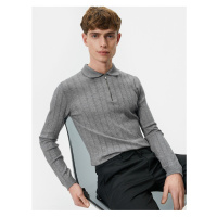 Koton Polo Neck Sweater Half Zipper Slim Fit Textured