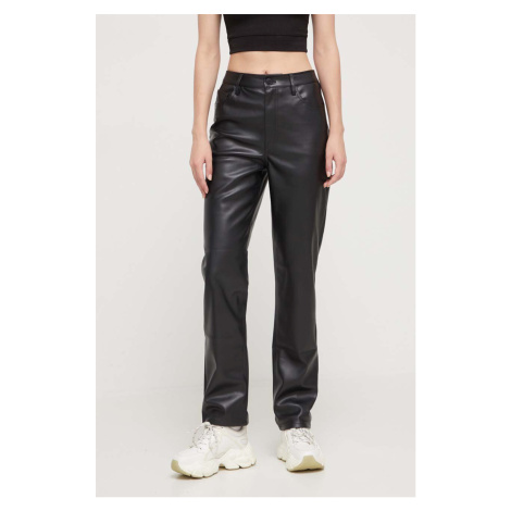 Kalhoty Tommy Jeans dámské, černá barva, jednoduché, high waist Tommy Hilfiger