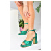 Fox Shoes Green Satin Fabric Thick Platform Heels Women's Shoes M57020804