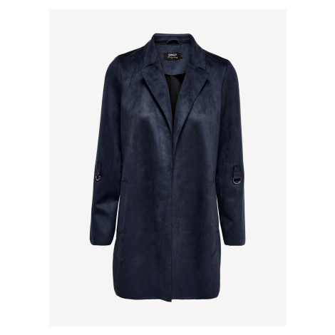 Tmavě modrý dámský kabát v semišové úpravě ONLY Joline
