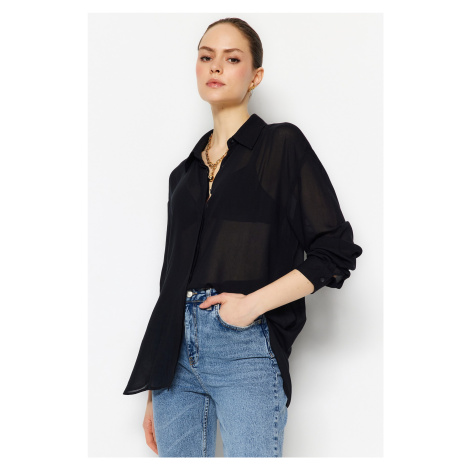 Trendyol Black Transparent Basic Woven Shirt