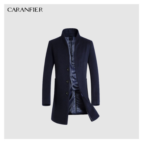 Kvalitní vlněný kabát pánský se stojáčkem - MODRÝ CARANFLER