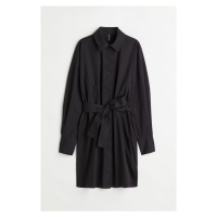 H & M - Košilové šaty's vázacím páskem - černá