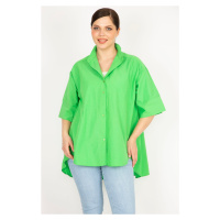 Şans Women's Green Large Size Front Buttoned Long Back Shirt