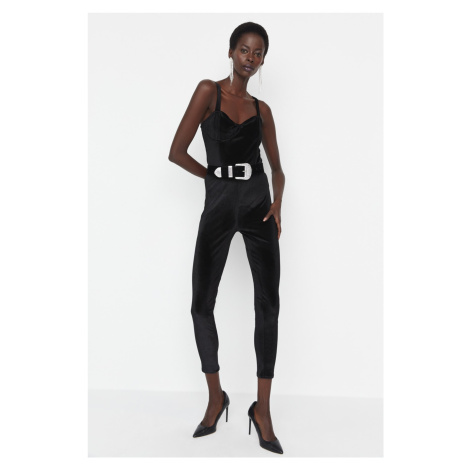 Trendyol Black Sweetheart Collar Corduroy Jumpsuit