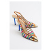 LuviShoes Gesto Gold Multi Women's Heeled Shoes