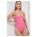 Jednodílné plavky Karl Lagerfeld růžová barva, měkký košík