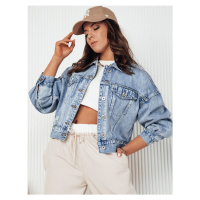 SVĚTLE MODRÁ OVERSIZE CROP DŽÍNOVÁ BUNDA COLINE Denim vzor