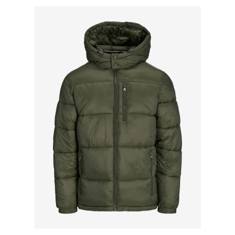 Khaki pánská zimní prošívaná bunda Jack & Jones Eddie - Pánské