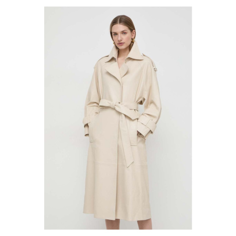 Kožený kabát Ivy Oak dámský, béžová barva, přechodný, IO118021 IVY & OAK