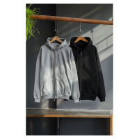 Trendyol Black-Snow Melange 2-Pack Regular/Normal Cut Inside Polar Fleece/Warm Sweatshirt