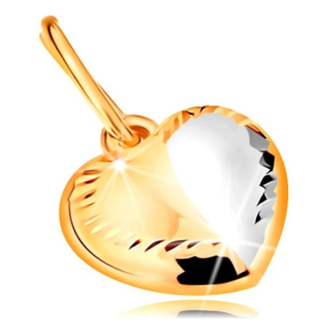 Přívěsek ve 14K zlatě - dvoubarevné srdíčko s rýhou uprostřed a zářezy po obvodu Šperky eshop