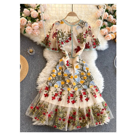 Luxusní šaty s barevnými květinovými výšivkami LINDA DGiia