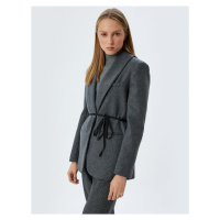 Koton Wool Blend Cashmere Blazer Jacket Reverse Collar Tie Detail Pocket