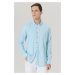 ALTINYILDIZ CLASSICS Men's Turquoise Slim Fit Slim Fit Buttoned Collar Linen-Looking 100% Cotton