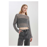 DEFACTO Relax Fit Boat Neck Crochet Sweater