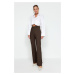 Trendyol Brown Straight/Straight Cut Woven Belt Detailed Trousers