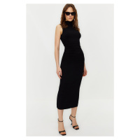 Trendyol Black Zero Sleeve Draped Bodycone/Fitted Maxi Stretchy Knitted Maxi Dress