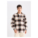 DEFACTO Regular Fit Polo Collar Plaid Flannel Long Sleeve Long Sleeve Shirt