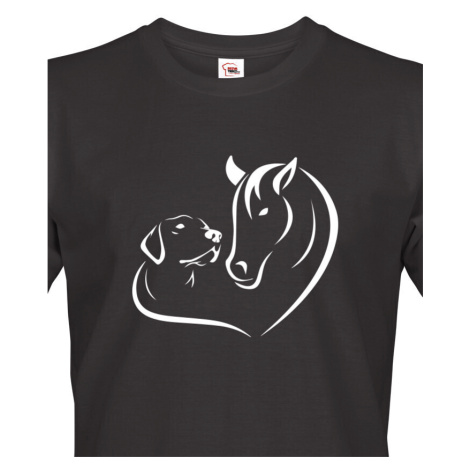 Pánské tričko pro milovníky zvířat - Srdce koně a psa - skvělý dárek BezvaTriko
