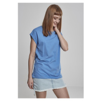 Dámské triko s prodlouženým ramenem horizontálně modré
