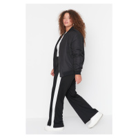 Trendyol Curve Černá elastická pásová proužek Detailní pletené kalhoty se širokými nohavicemi