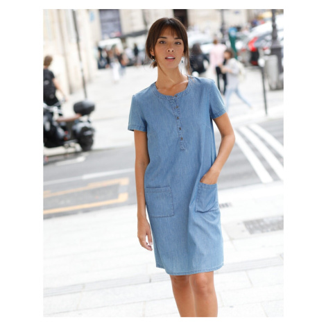 Blancheporte Džínové rovné šaty, eco-friendly sepraná modrá