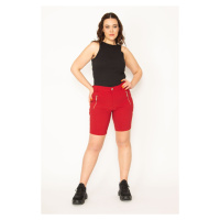 Şans Women's Plus Size Claret Red Lycra Bengalin Fabric Zipper Detail Shorts