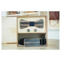 Wood Style Set Hranatý Modrotisk - opasek, motýlek a manžetové knoflíčky Obvod pasu: 90, Barva