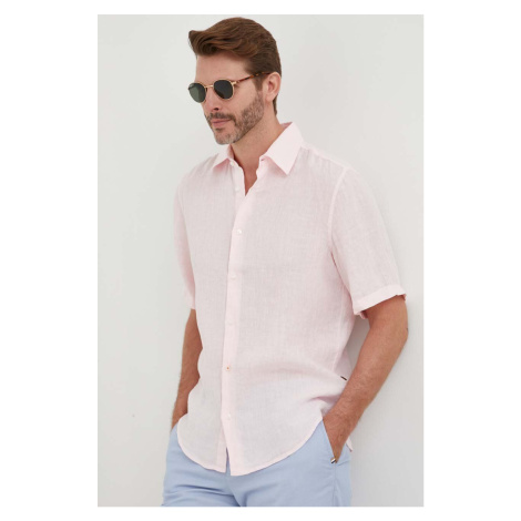 Plátěná košile BOSS ORANGE růžová barva, regular, s klasickým límcem, 50489345 Hugo Boss