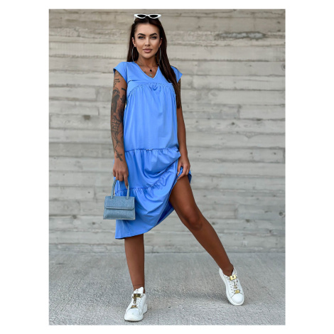 Modré bavlněné šaty s volánky MAYFLIES Fashionhunters