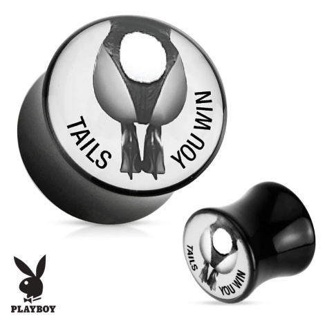 Akrylový sedlový plug do ucha Playboy - Tails You Win, černý - Tloušťka : 8 mm Šperky eshop